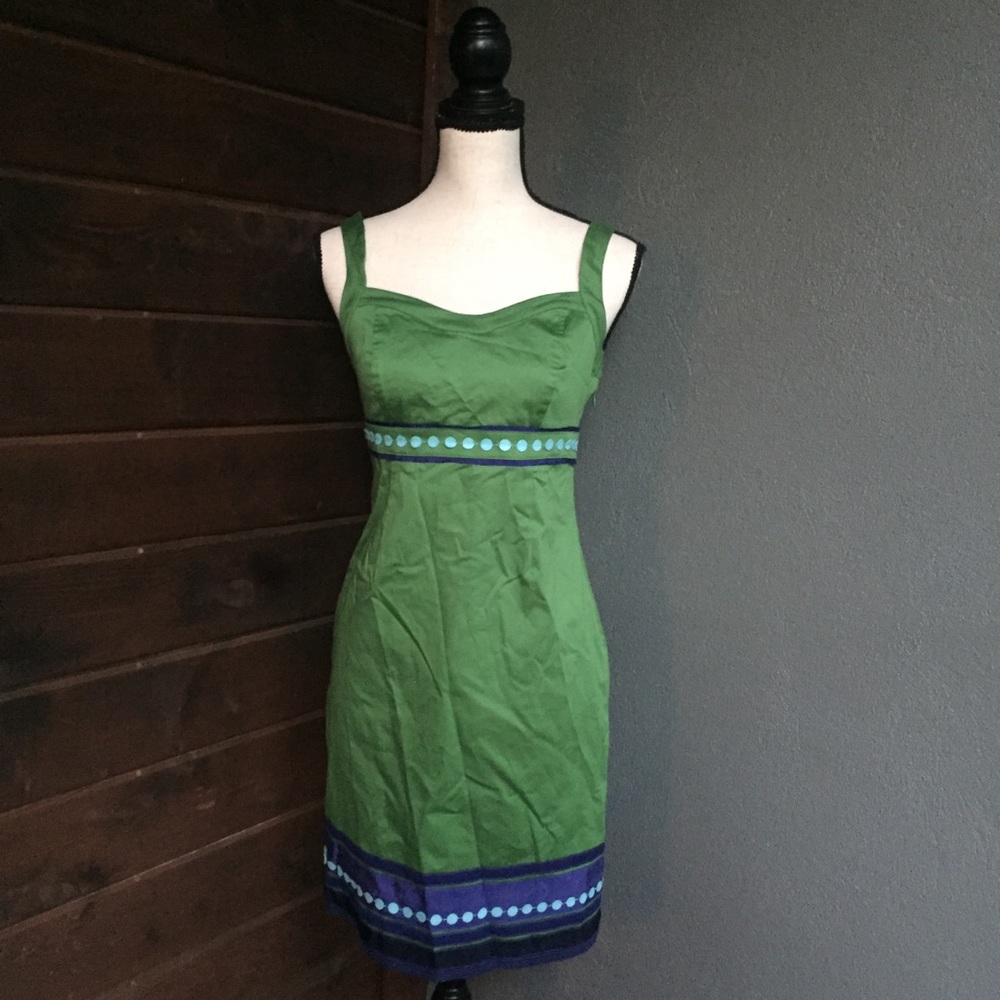 Rare green and blue Boden Ribbon Trim Shift Dress